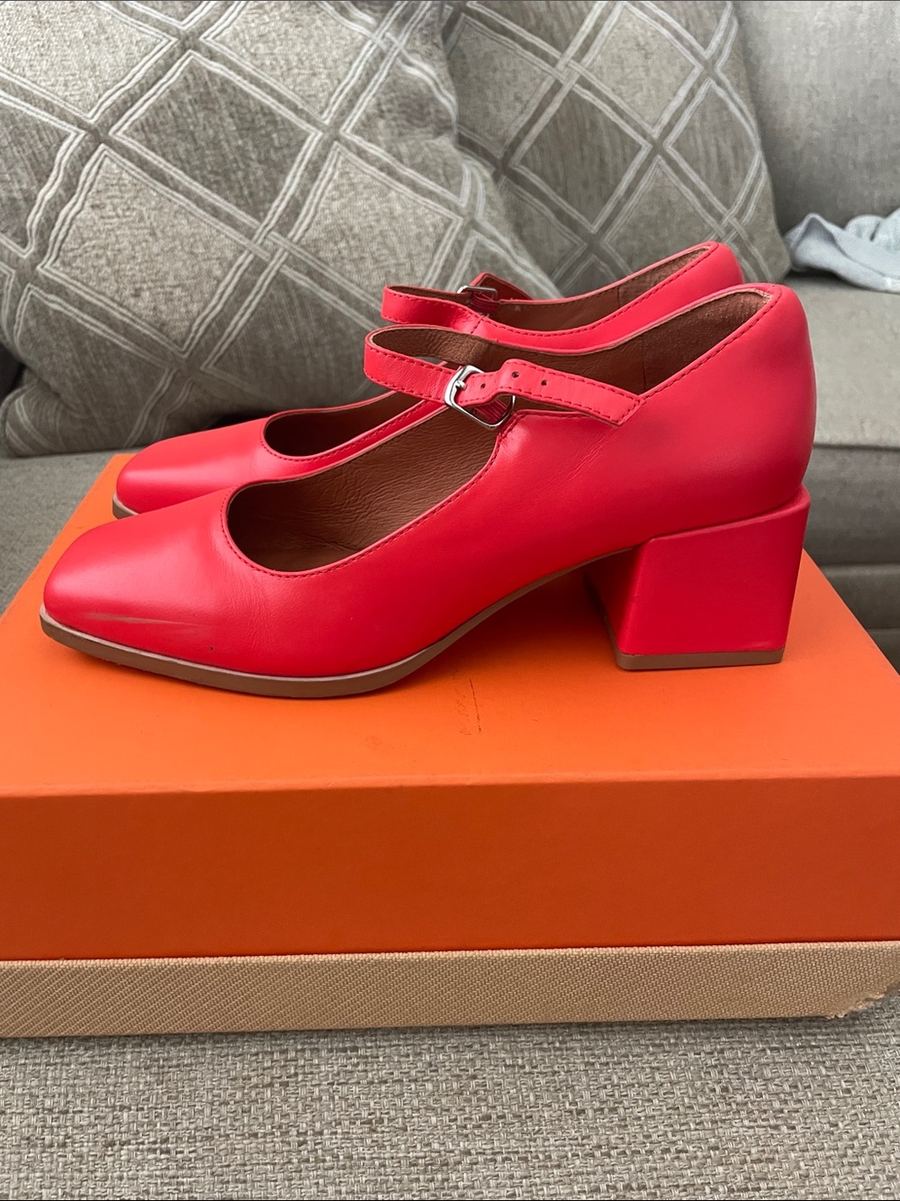 INTENTIONALLY BLANK Red Mary Jane Heels with Ankle Strap - Picture 3 of 5